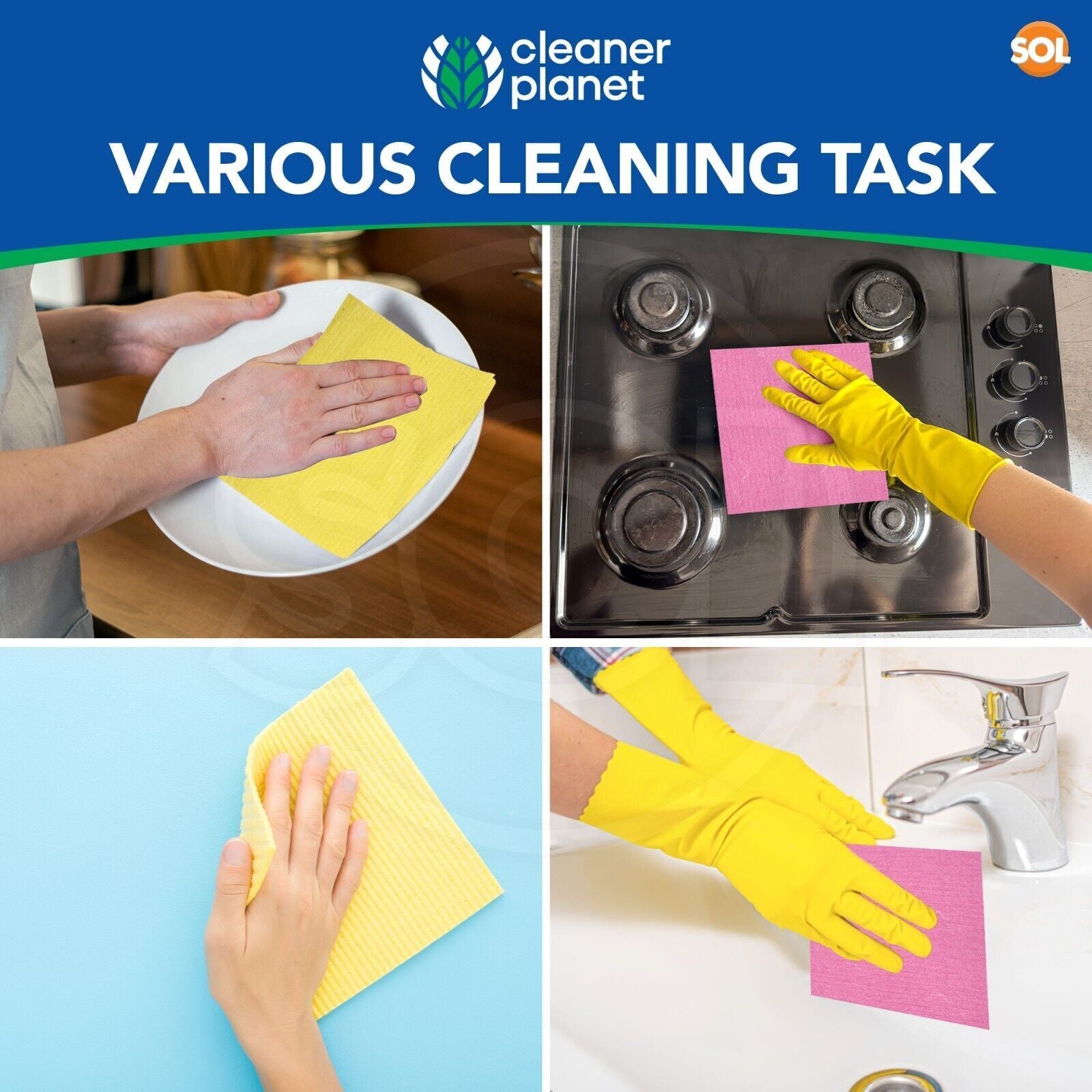 8 Sponge Cloths Absorbent Cellulose Kitchen Dish Cleaning Wipes Multipurpose Pad