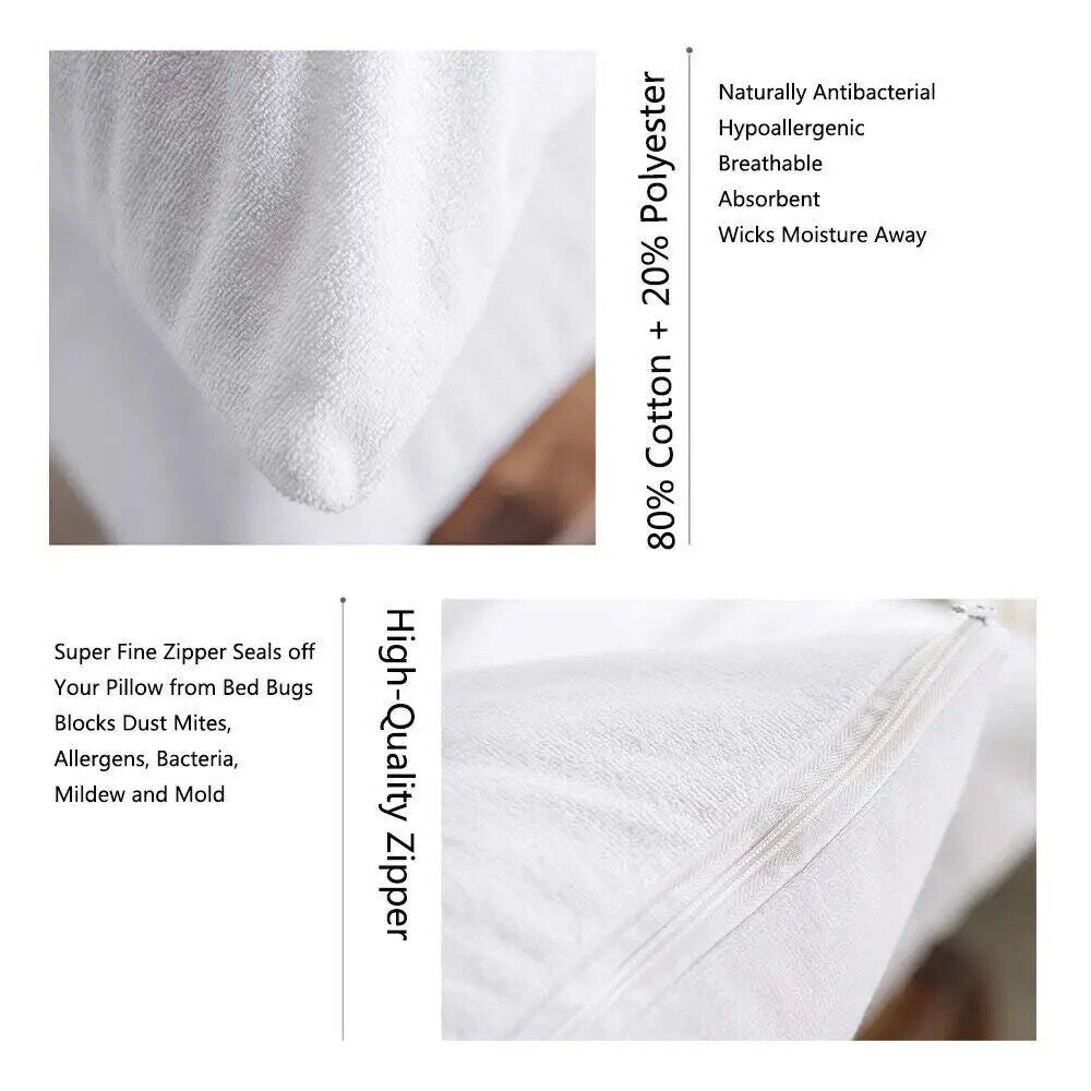 Pack of 4 Zipped WATERPROOF QUILTED Pillow Protectors Hypoallergenic Soft Covers