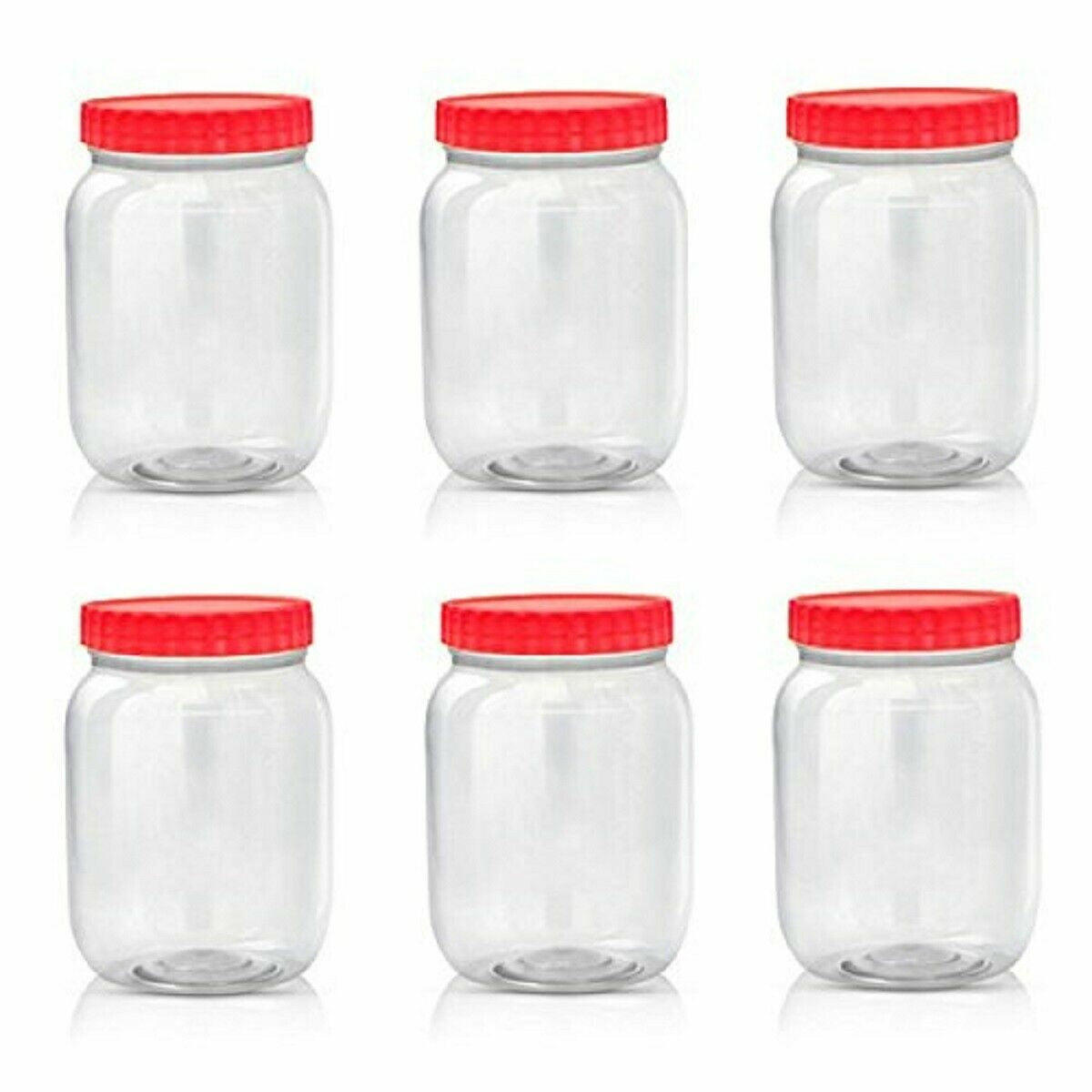 6 X 1000ML Plastic Storage Jars Containers Canisters Pots Screw Top Spice Jars