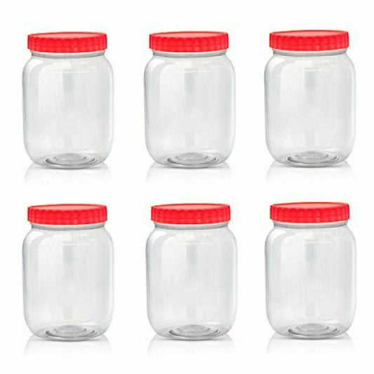 6 X 1000ML Plastic Storage Jars Containers Canisters Pots Screw Top Spice Jars