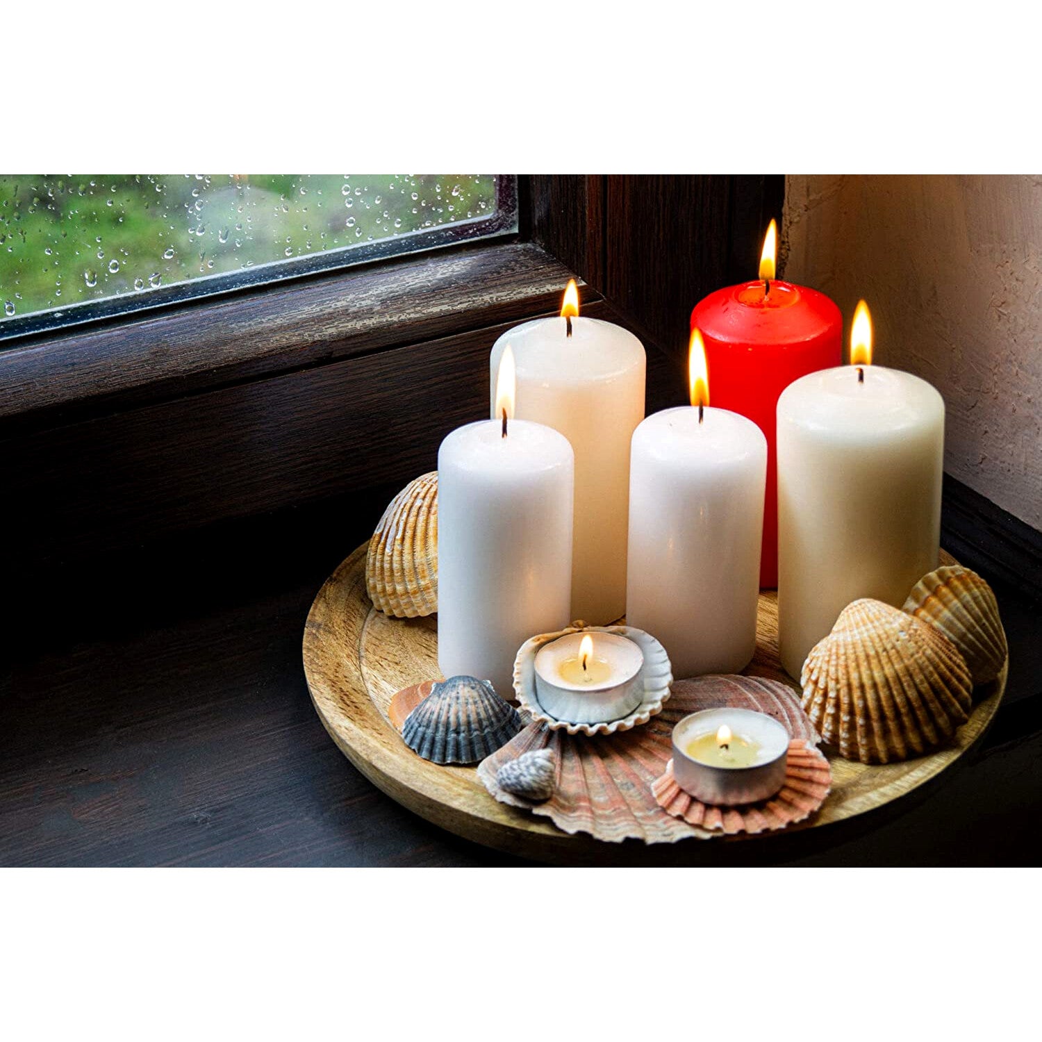 Set of 6 Church Large Pillar Candles 66 Hours Burning Time Ivory White 7Cm/15Cm