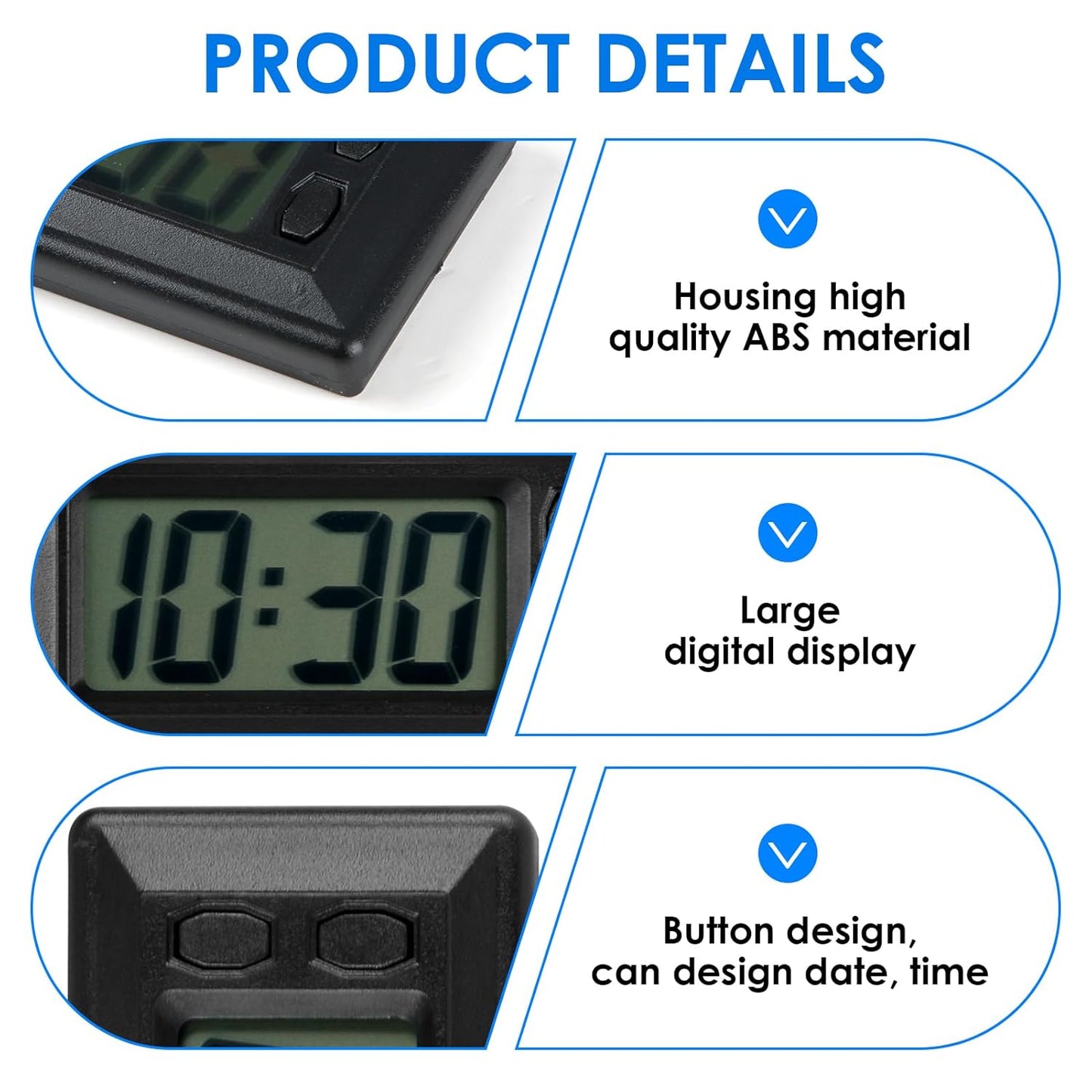 LCD Digital Table Car Dashboard Clock, Portable Mini Travel Clock Automotive Desk Timer with Adhesive Pad Small Electronic Clocks Large Numbers Easy to Read Date Time Battery Powered for Home Office