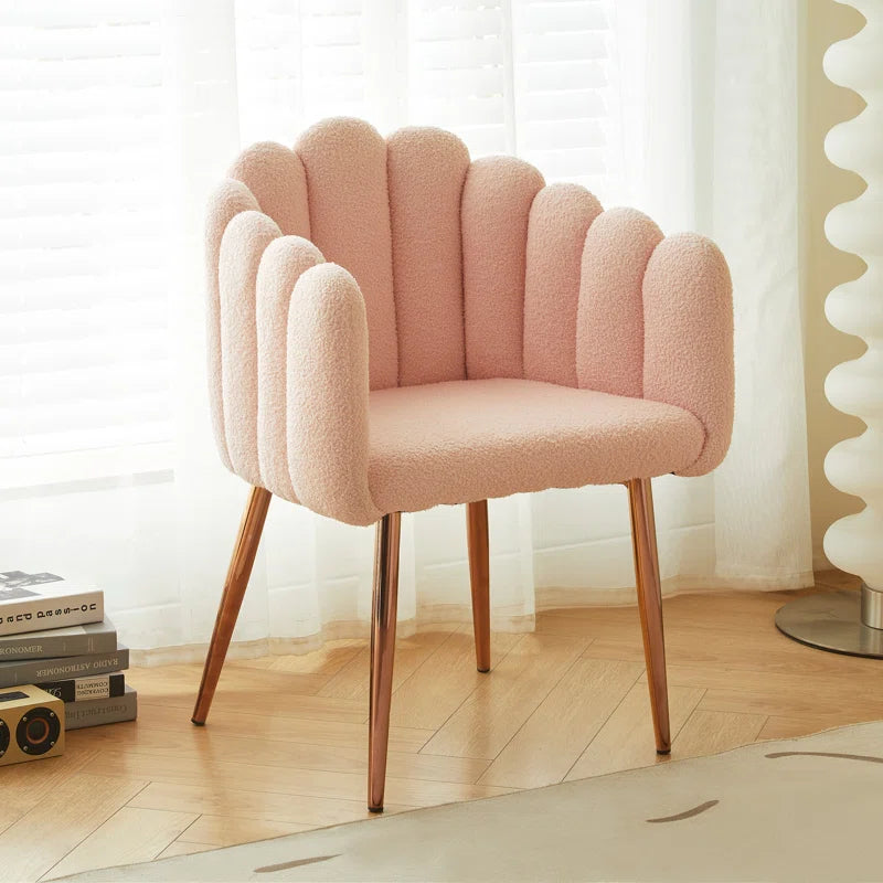 Pink Armchair Upholstered Furry Living Room and Dressing Chair