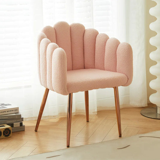 Pink Armchair Upholstered Furry Living Room and Dressing Chair