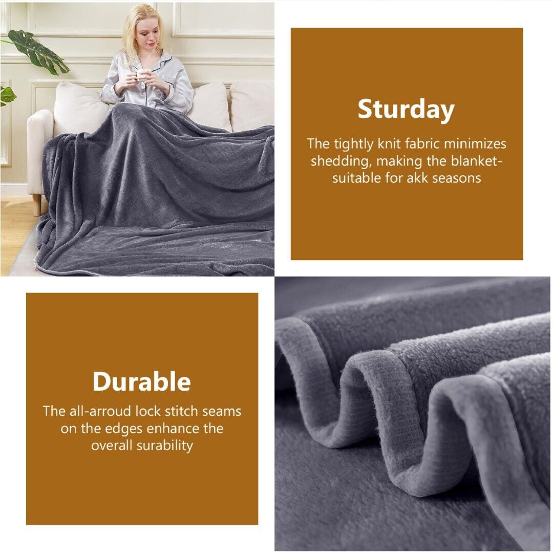 Large Fleece Blanket Throw Reversible Soft Warm Bed Sofa Blanket Double & King