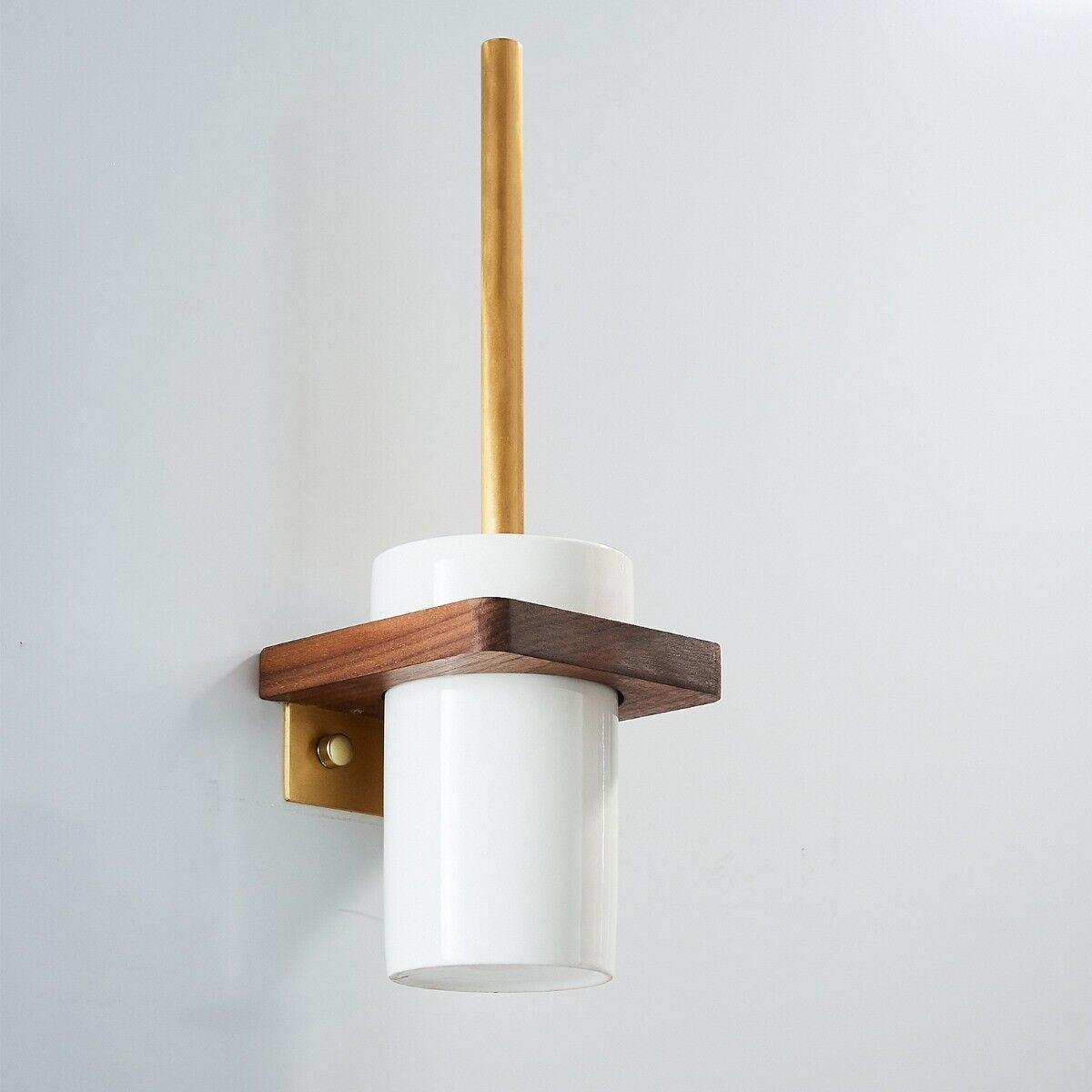 Abloh Luxury Toilet Brush, Holder and Ceramic Bowl Wooden Walnut & Gold