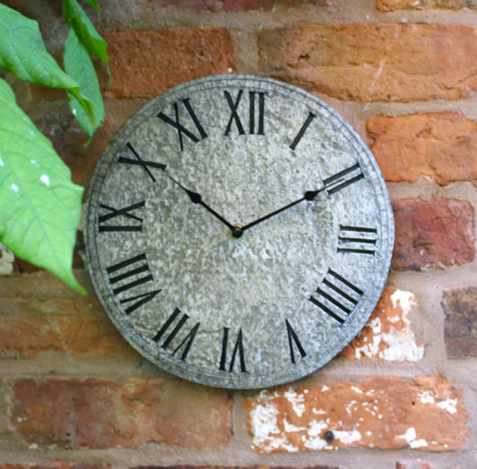 Wall Clock Garden Station Ornament Outdoor Stone Effect 12 Inch