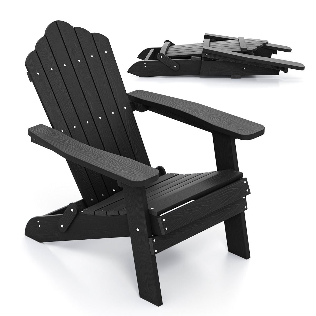 Folding Adirondack Chair with Wide Armrests and Inclined Backrest