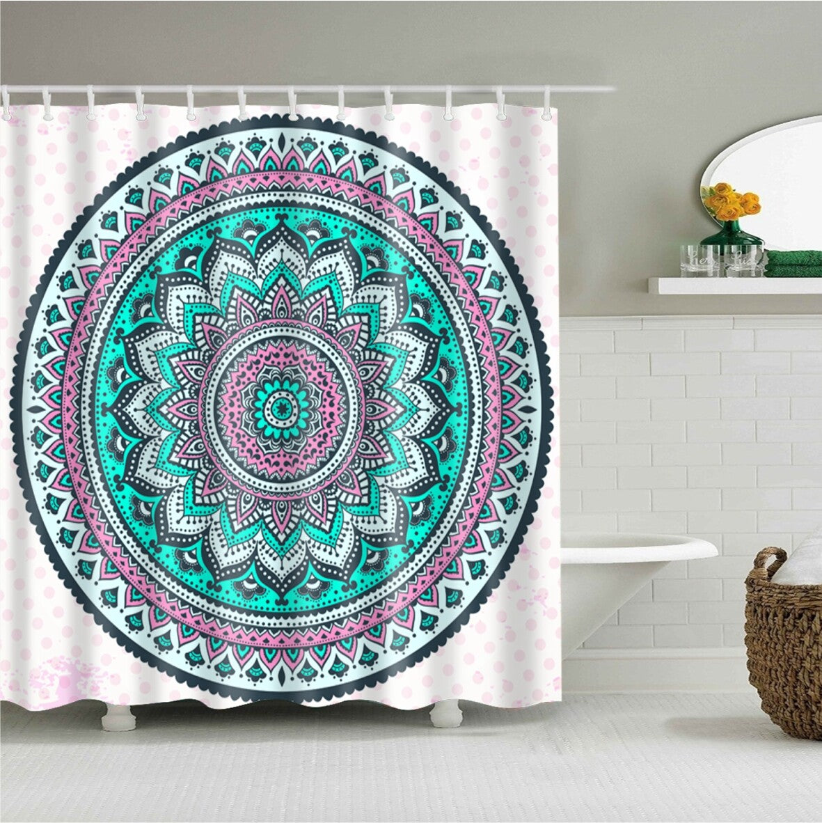 Mandala Shower Curtain Durable Polyester Fabric Waterproof Bathroom Curtains