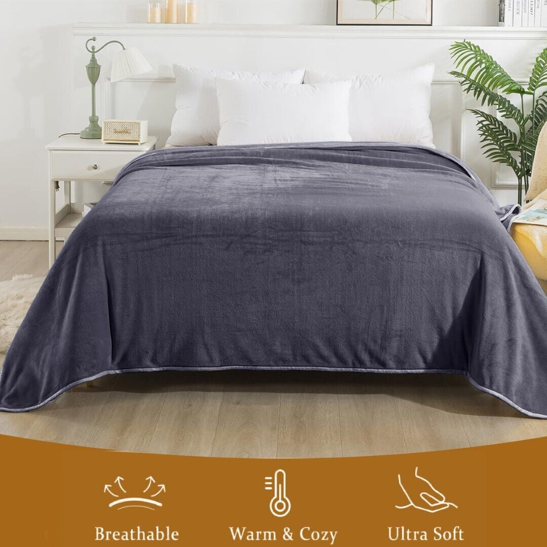 Large Fleece Blanket Throw Reversible Soft Warm Bed Sofa Blanket Double & King