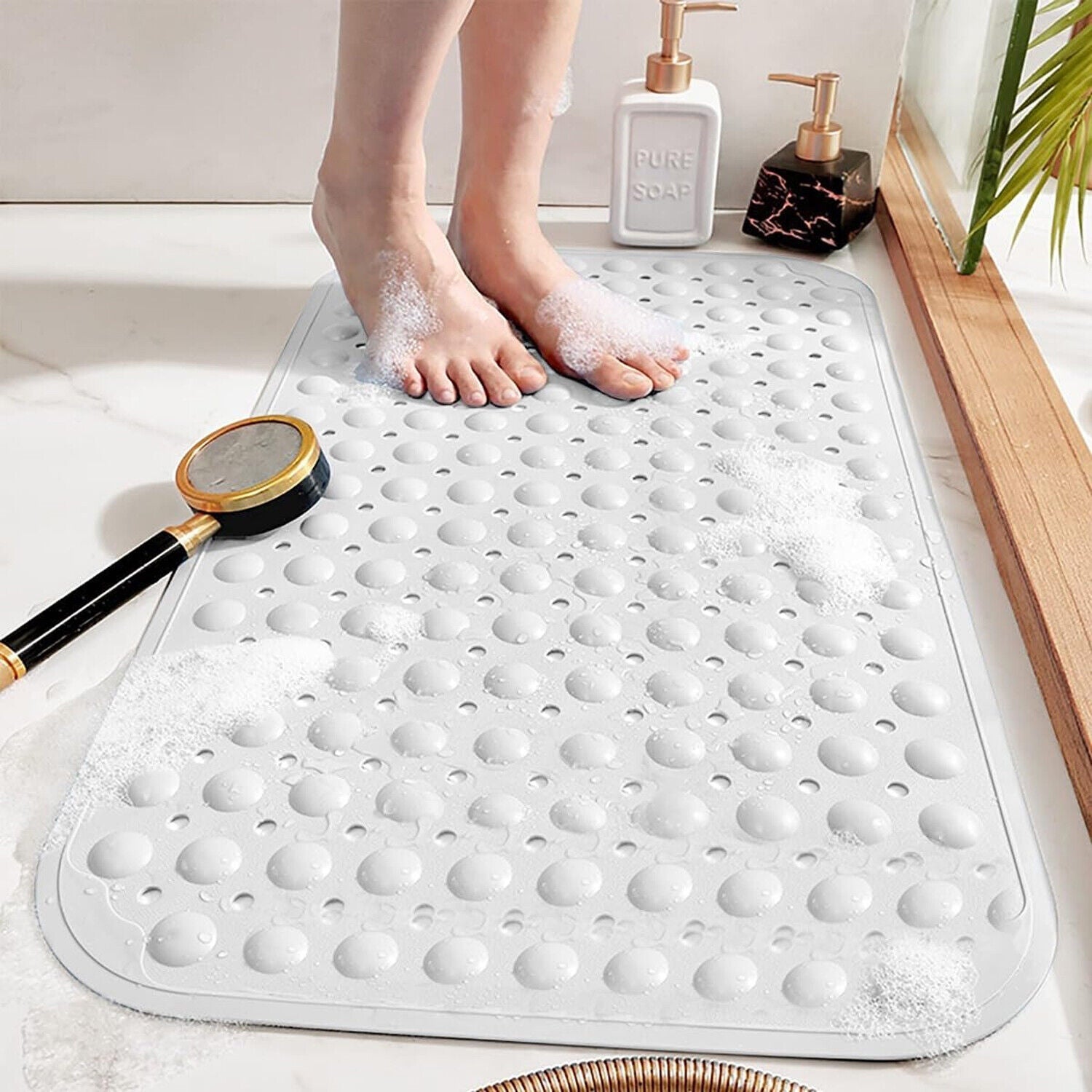 Extra Large Non Slip Bath Mat Bathtub Strong Suction Anti-Mold Rubber Shower Mat
