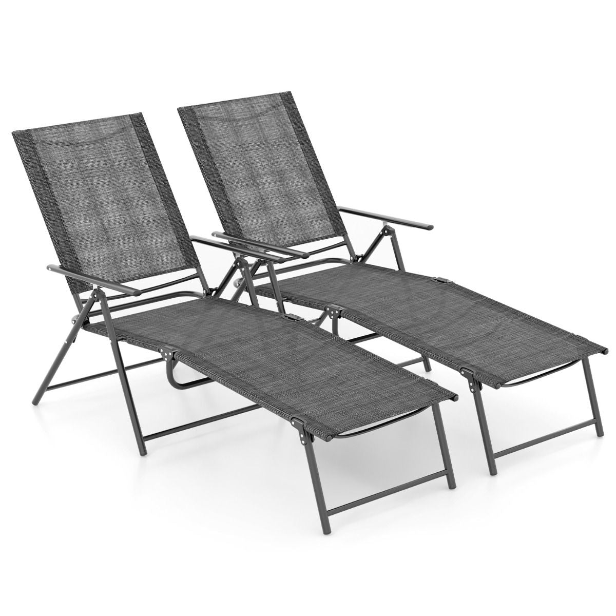 Patio Folding Chaise Lounge Chairs with 6-Level Backrest and Solid Metal Frame
