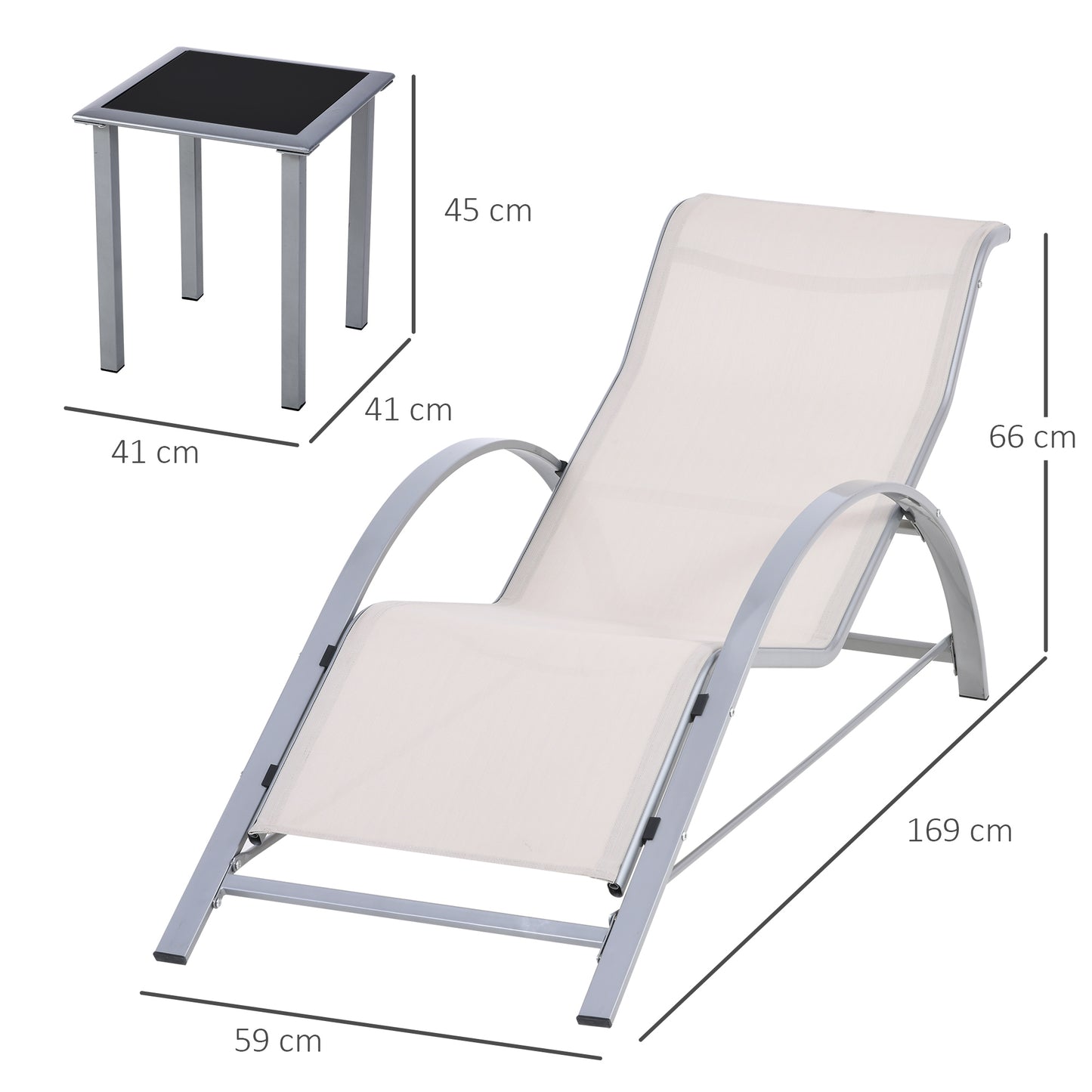 3 Pieces Lounge Chair Set Garden Recliner Chair with Coffee Table for Patio