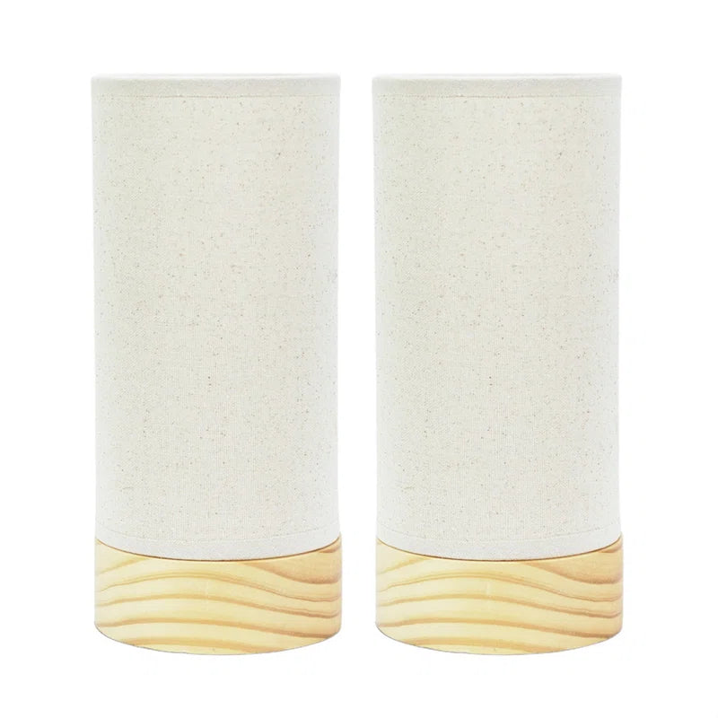 Rollyn Pair of Natural Bamboo Fabric Wooden Table Lamps