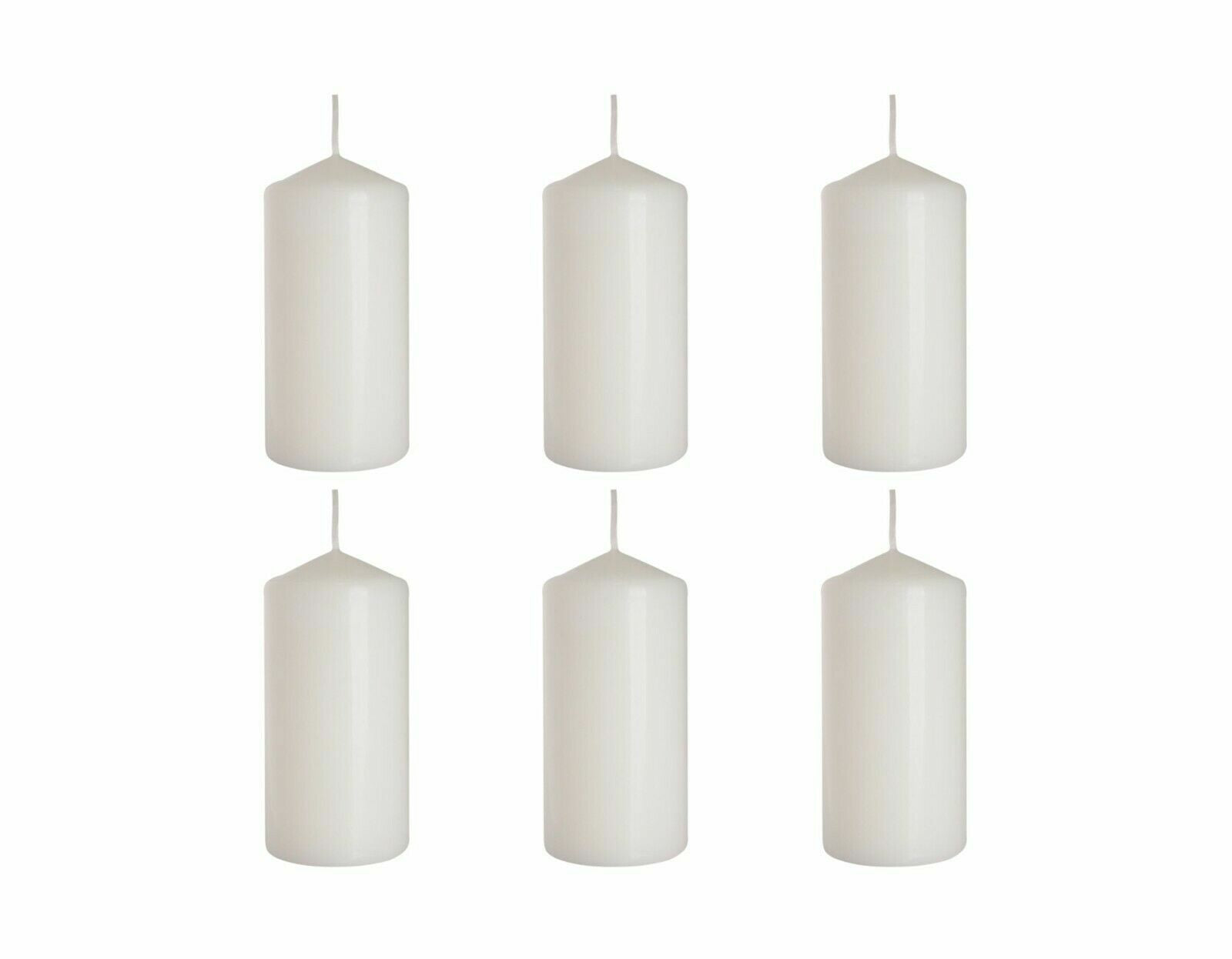 Set of 6 Church Large Pillar Candles 66 Hours Burning Time Ivory White 7Cm/15Cm