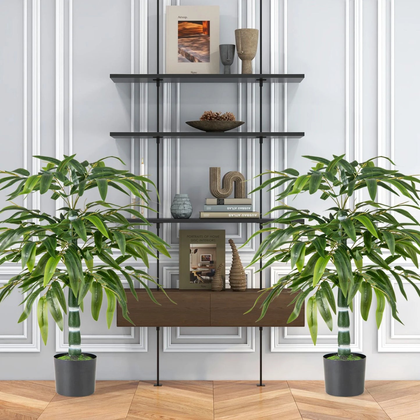 100 CM Artificial Bamboo Tree Set of 2 with Plastic Nursery Pot and Adjustable Branches