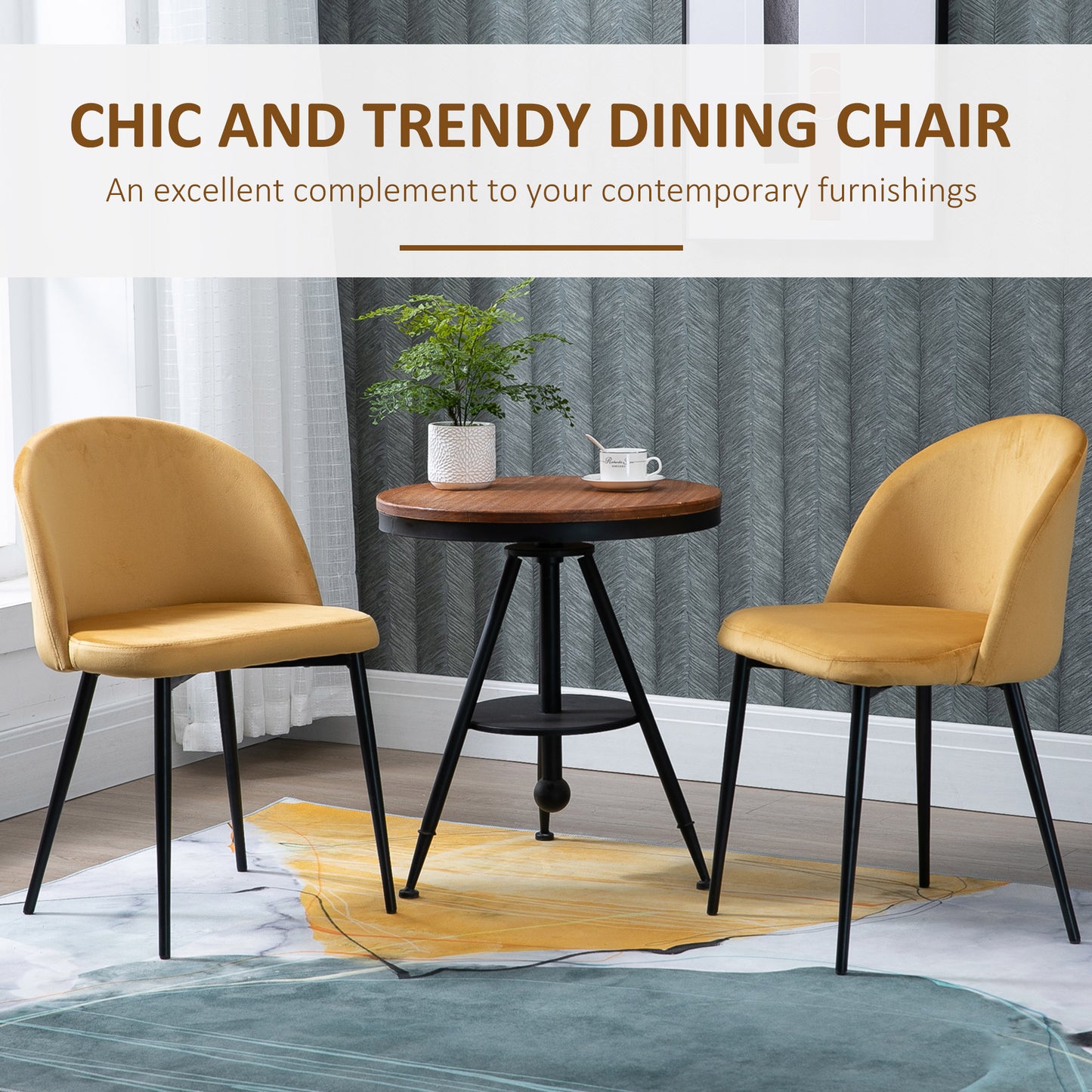 2 Pieces Modern Upholstered Fabric Bucket Seat Dining Chairs Living Room