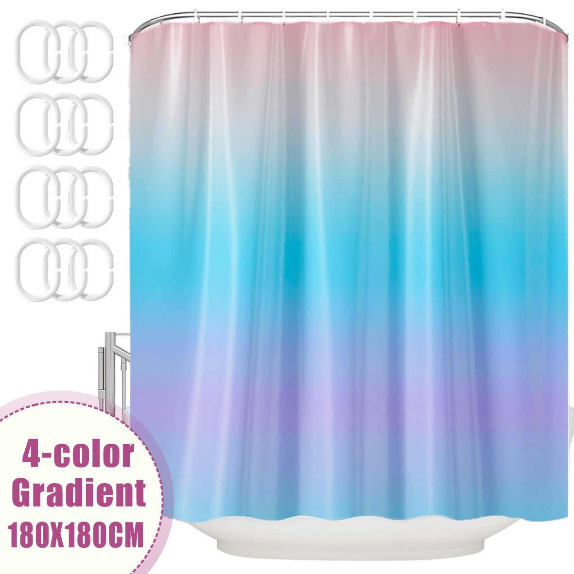 Waterproof Polyester Fabric Bathroom Shower Curtain Sheer Panel Decor 12 Hooks