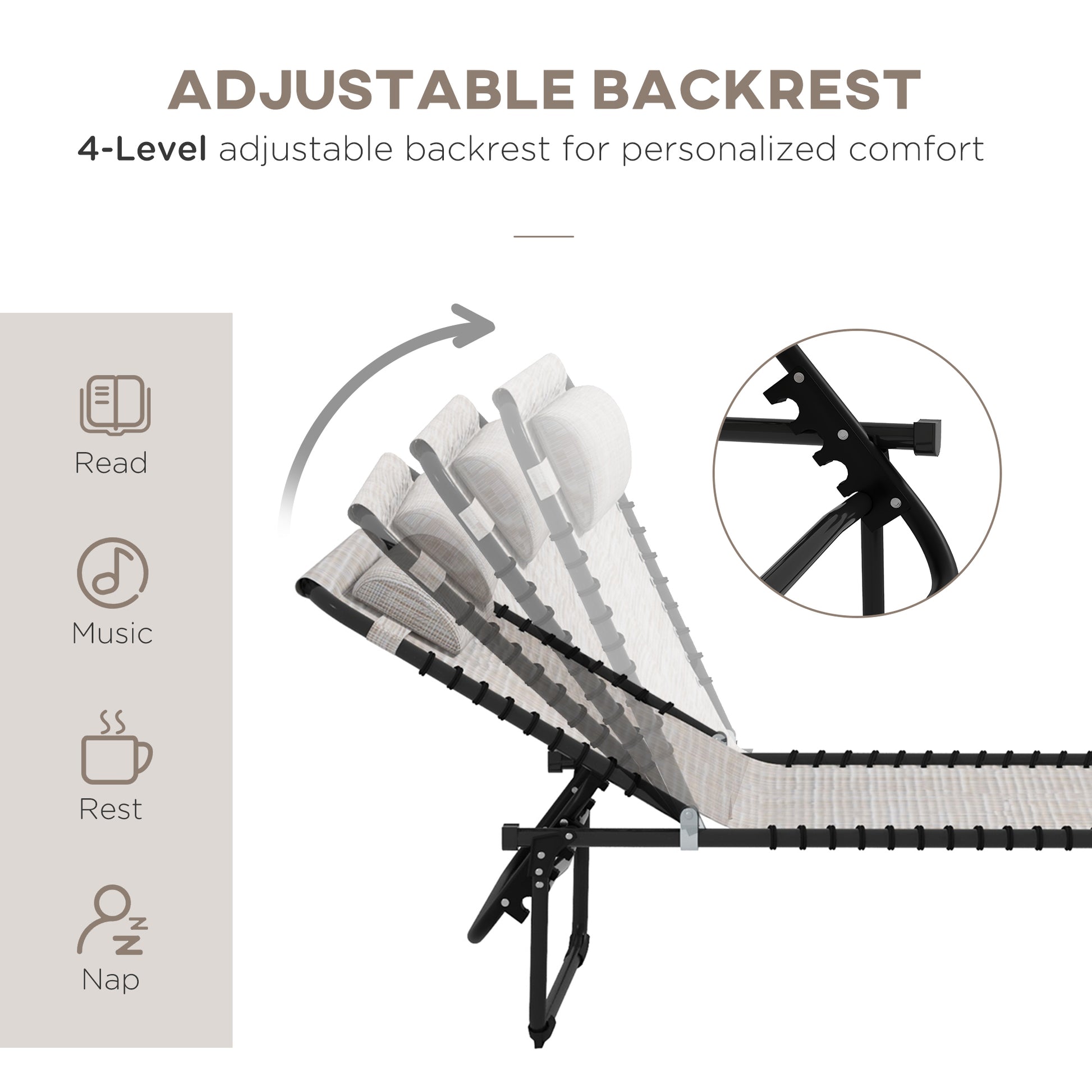 2 Pcs Beach Chaise Lounge 4 Adjustable Positions Sleeping Bed