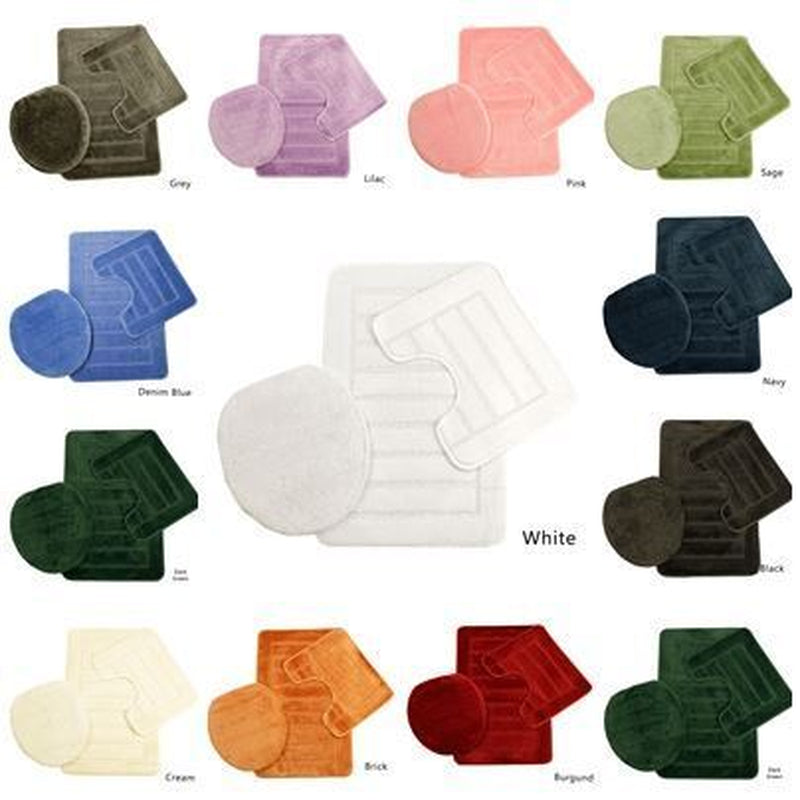 3 PIECE MULTI BATH MAT SET TOILET COVER PEDESTAL NON SLIP BATHROOM RUGS
