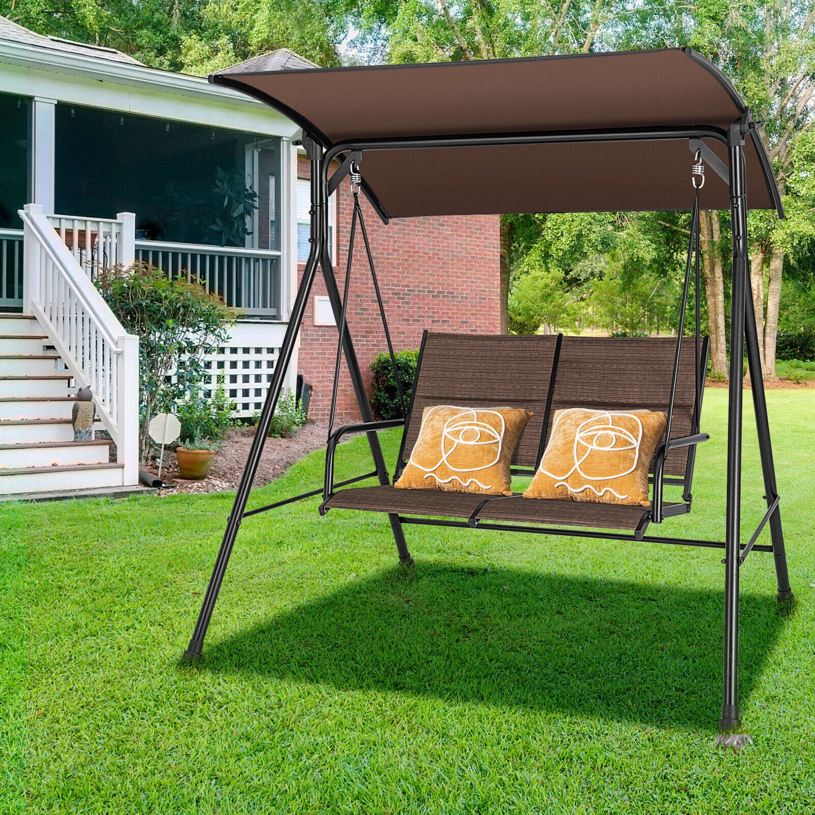 2 Seat Outdoor Porch Swing Swing Glider Outdoor Swing for Yard Patio Garden