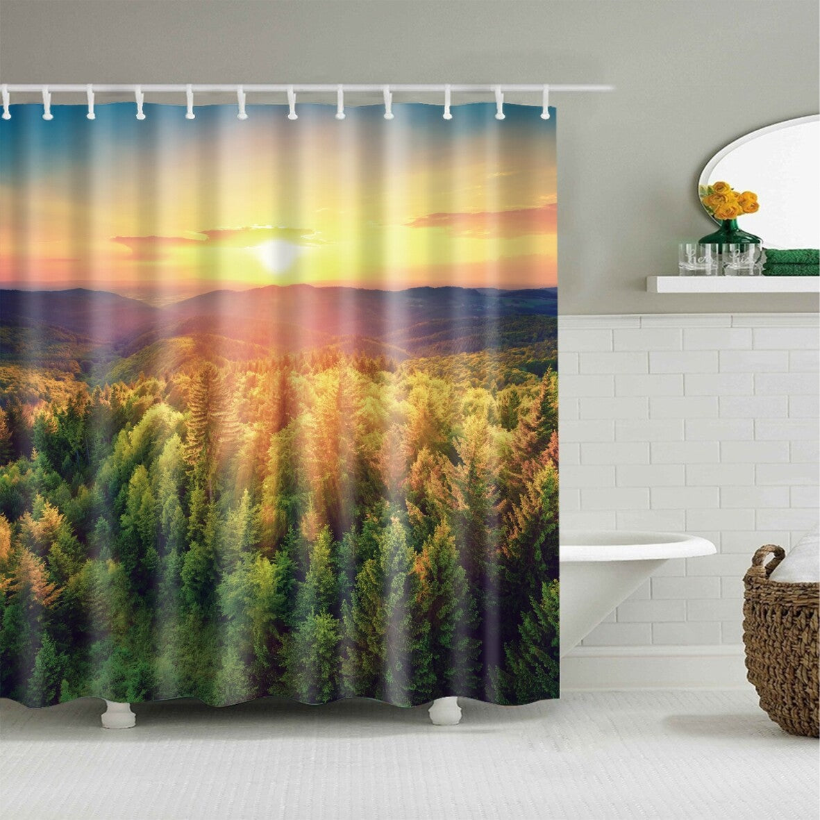Waterproof Polyester Fabric Bathroom Shower Curtain with Ring Hooks 180 X 180 Cm