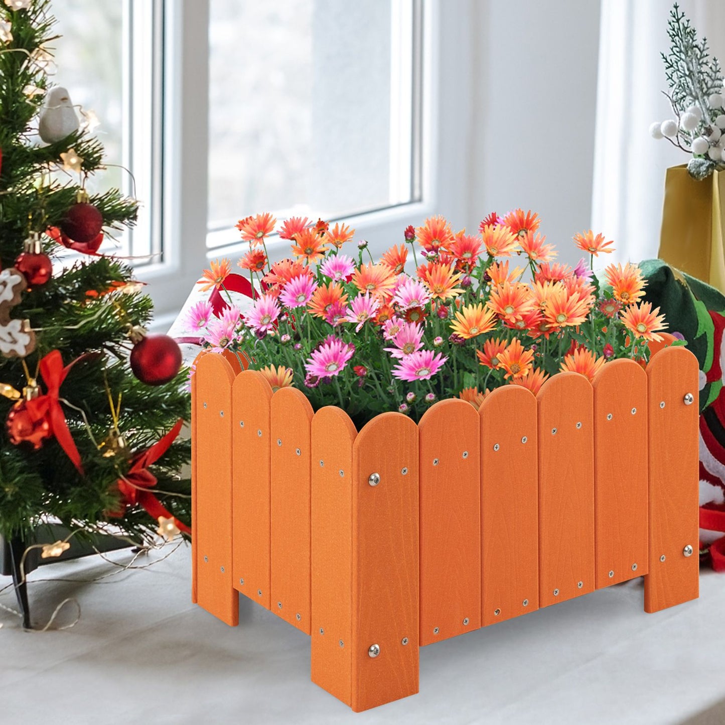 2 Pack Rectangular Planter Box HDPE Flower Pot with Drainage Gaps
