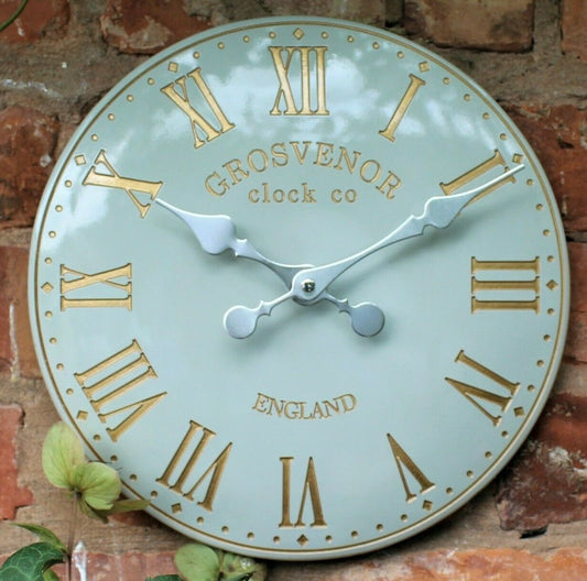 Wall Clock Grey Garden Indoor Outdoor Hand Painted Church Clock Roman 38Cm