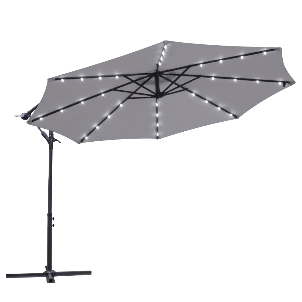3M LED Powered Banana Parasol Outdoor Garden Hanging Cantilever Umbrella Crank