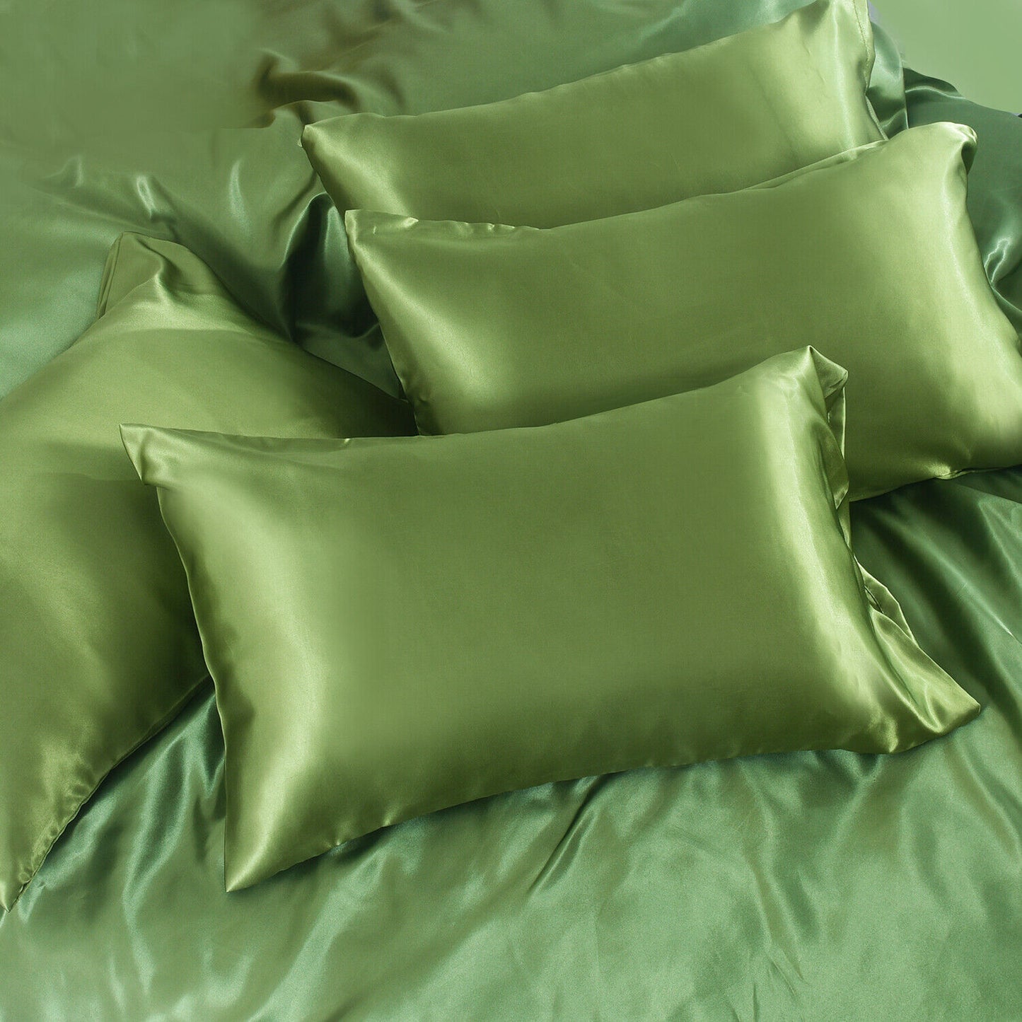 ROOEE 6PCS Satin Silk Complete Bedding Set Fitted Sheet Duvet Cover Pillow Cases