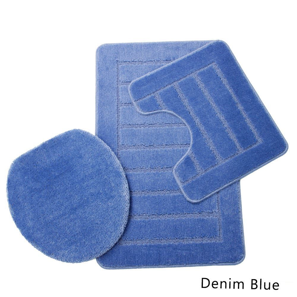 3 PIECE MULTI BATH MAT SET TOILET COVER PEDESTAL NON SLIP BATHROOM RUGS