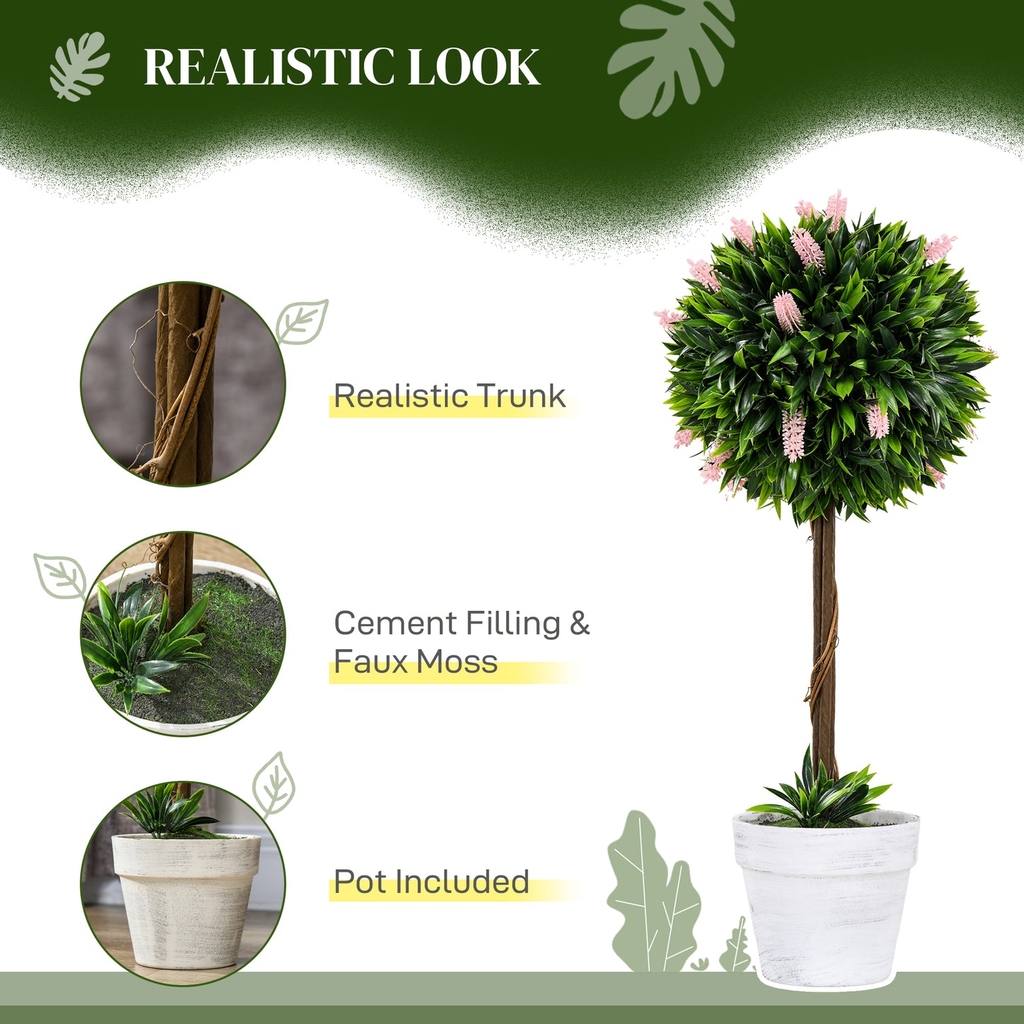 Set of 2 Decorative Artificial Plants Ball Trees with Flower