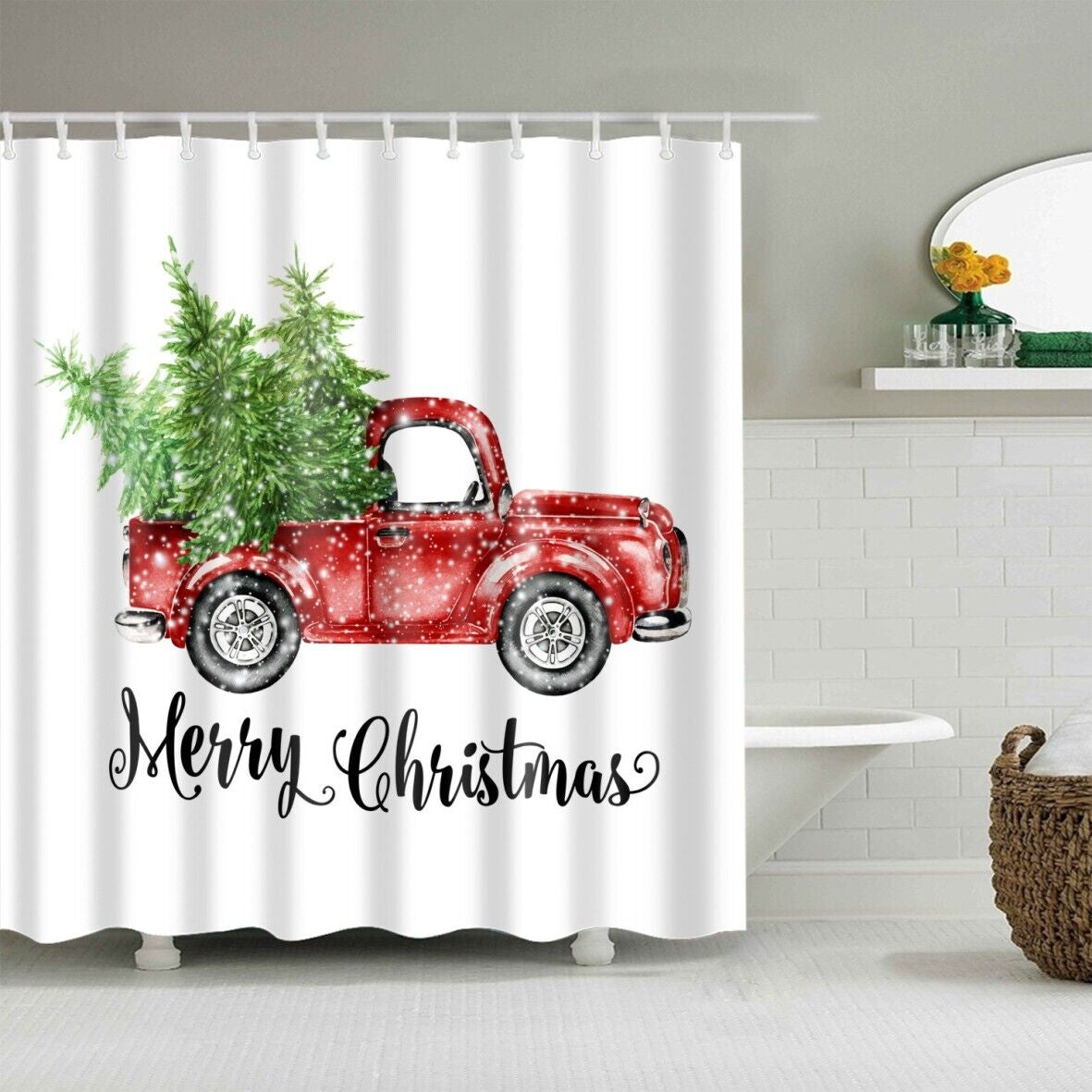 Waterproof Polyester Fabric Bathroom Shower Curtain Sheer Panel Decor 12 Hooks