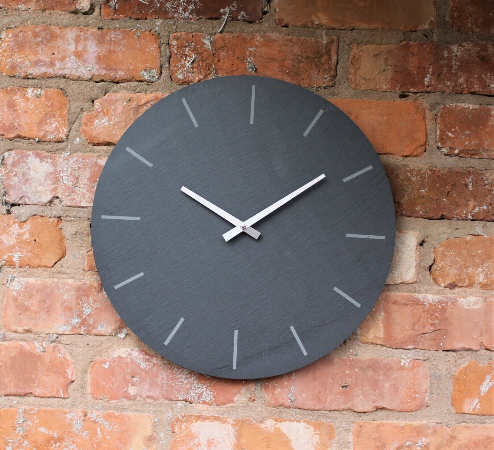 Indoor Outdoor Hand Finished Kitchen Grey Slate & Silver Wall Clock Natural