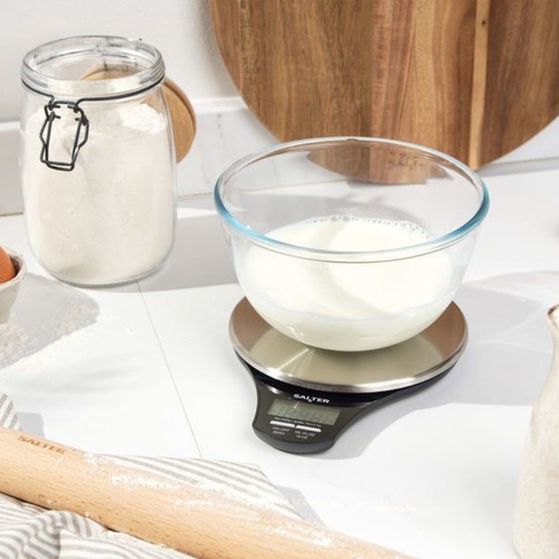 Salter Stainless Steel Electronic Digital Kitchen Scale, Measures Liquids & Food