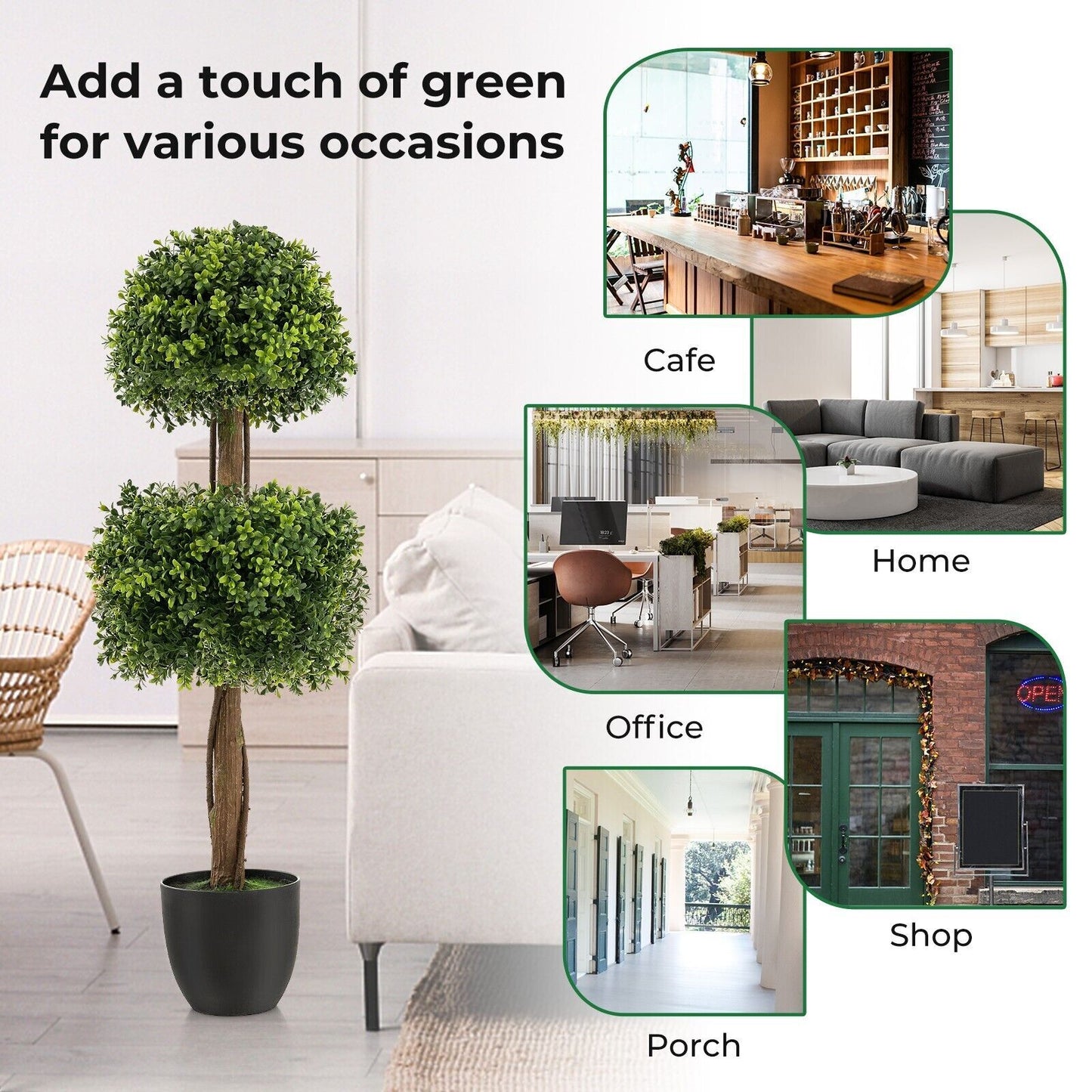 100CM Artificial Boxwood Topiary Double Ball Tree Faux Plant Fake Plant