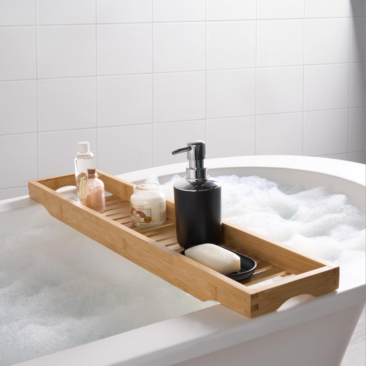 OHS Wooden Bath Tub Rack Storage Bathroom Caddy Shelf Tray Soap Holder Tidy Unit