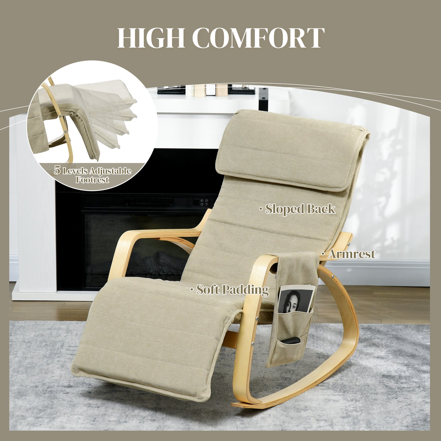 Modern Rocking Lounge Chair Recliner with Adjustable Footrest