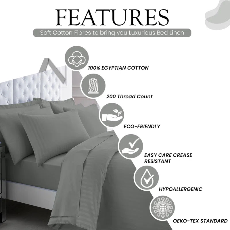 Cotton Striped Duvet Cover with Pillowcases