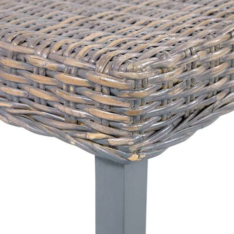 Bench 110 Cm Grey Natural Kubu Rattan and Solid Mango Wood