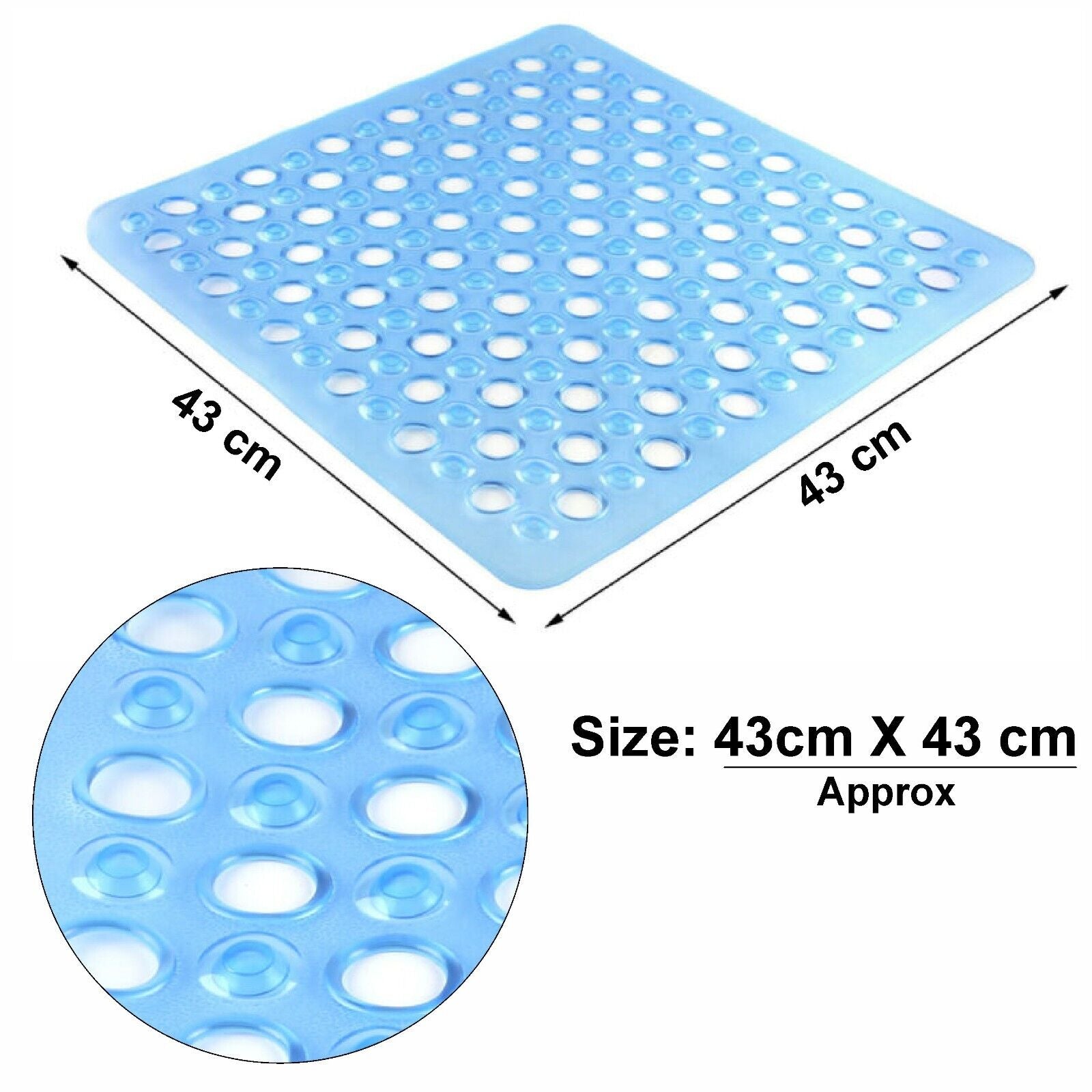BATH SHOWER MAT NON SLIP PVC BATHROOM RUBBER MATS anti SLIP SUCTION 43 X 43 Cm