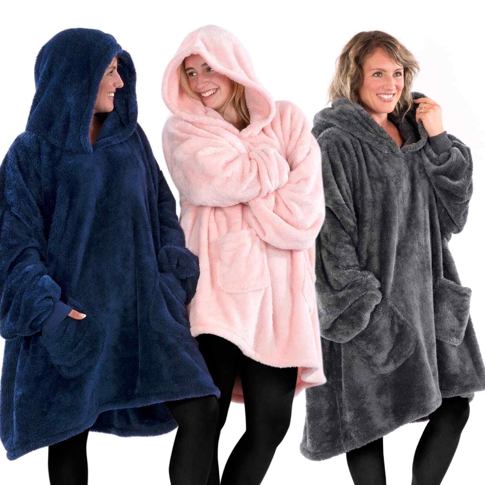 Snugrug Oversized Long Hooded Adult Sherpa Big Fleece Blanket Hoodie Sweatshirt