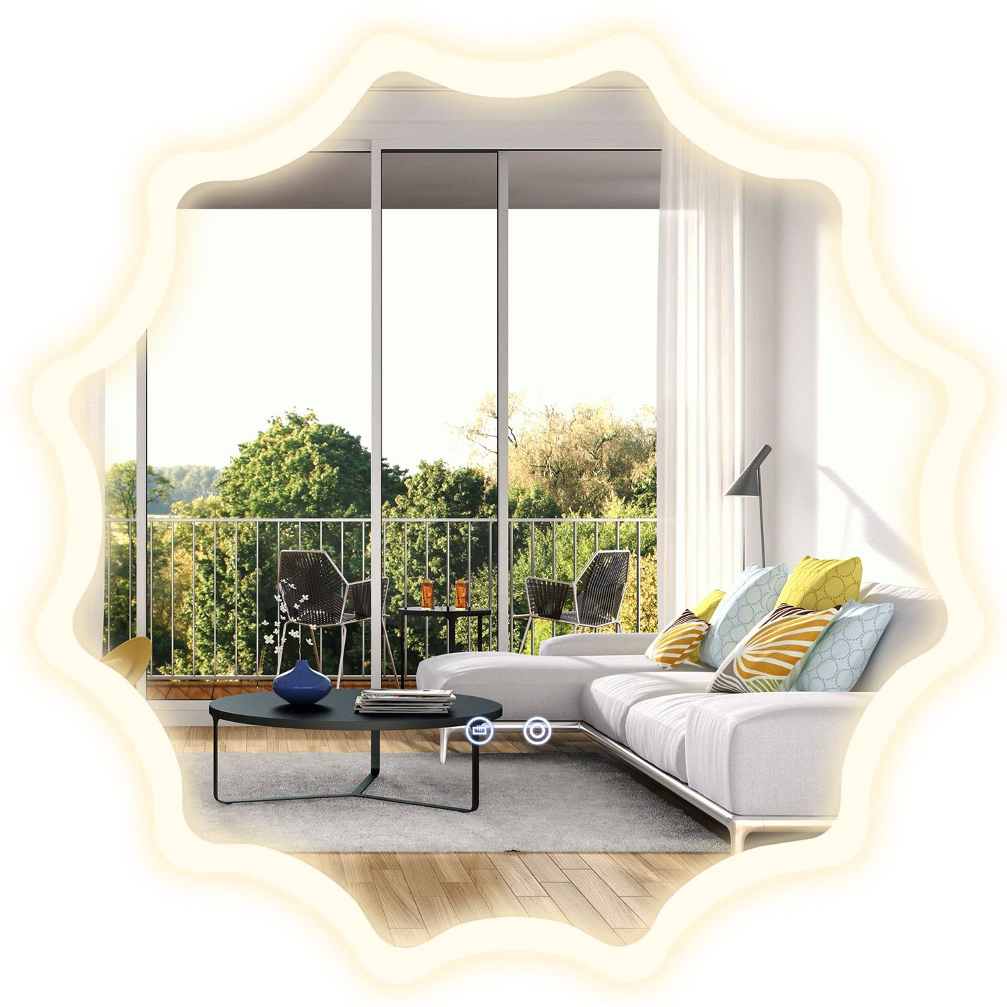 60 X 60 Cm LED Waved Edge round Wall Mirror with 3-Color Lights