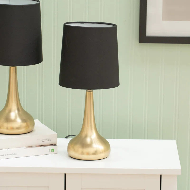 Akaysha Pair of Brushed Gold Touch Table Lamps with Fabric Shade