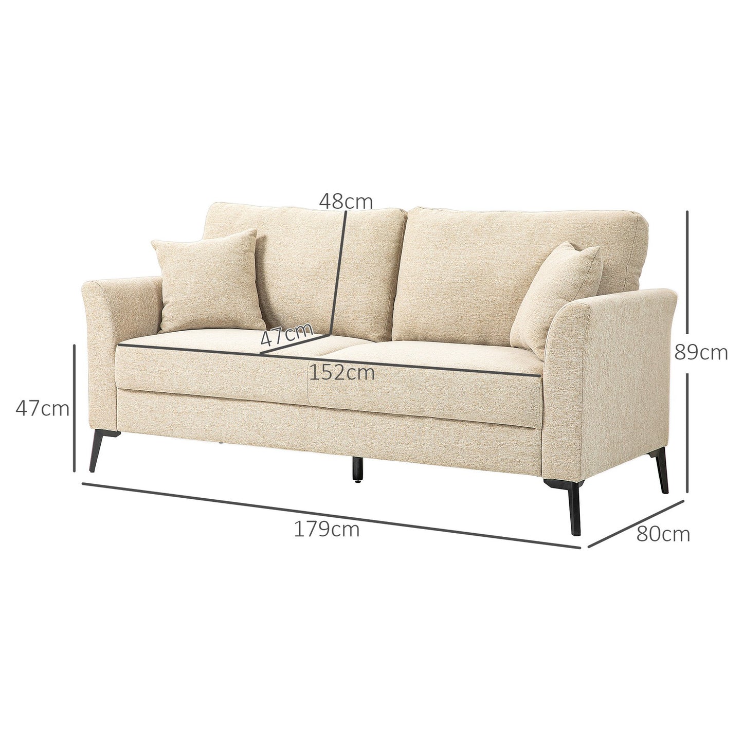 HOMCOM 3 Seater Sofa, Linen Fabric Sofa for Living Room, Beige