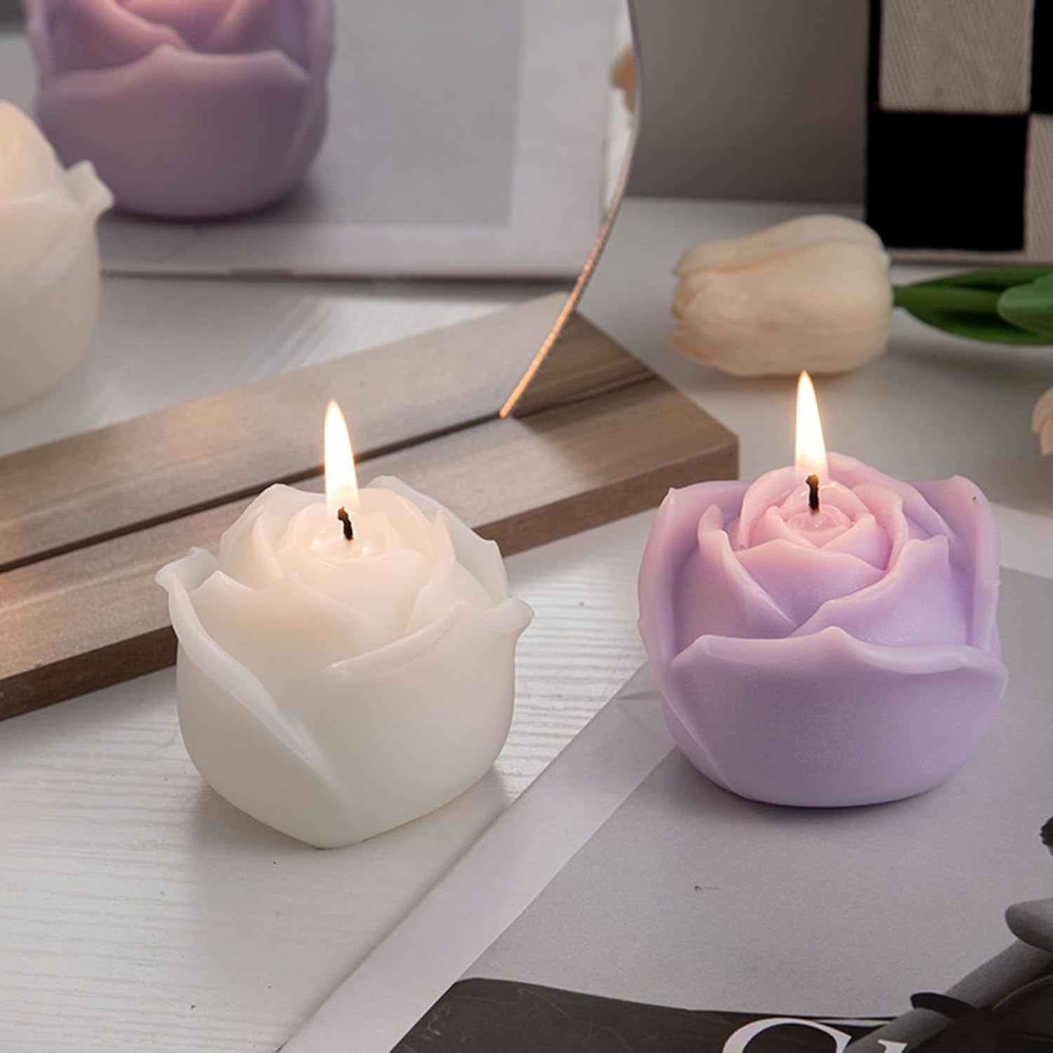 Rose Flower Candle, Handmade Creative Rose Scented Candle, Aromatherapy Candle Ornament, Rose Shaped Tealight Candles for Wedding Valentine'S Day Baby Shower Bridal Shower Birthdays Home Decoration