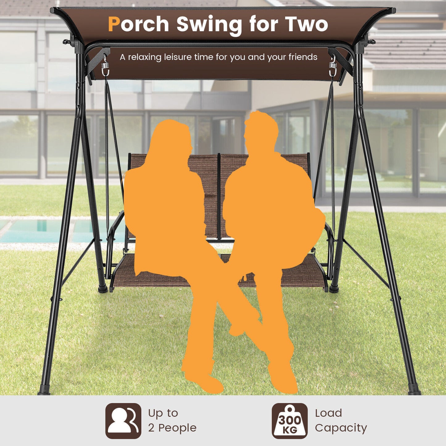 2 Seat Outdoor Porch Swing Swing Glider Outdoor Swing for Yard Patio Garden