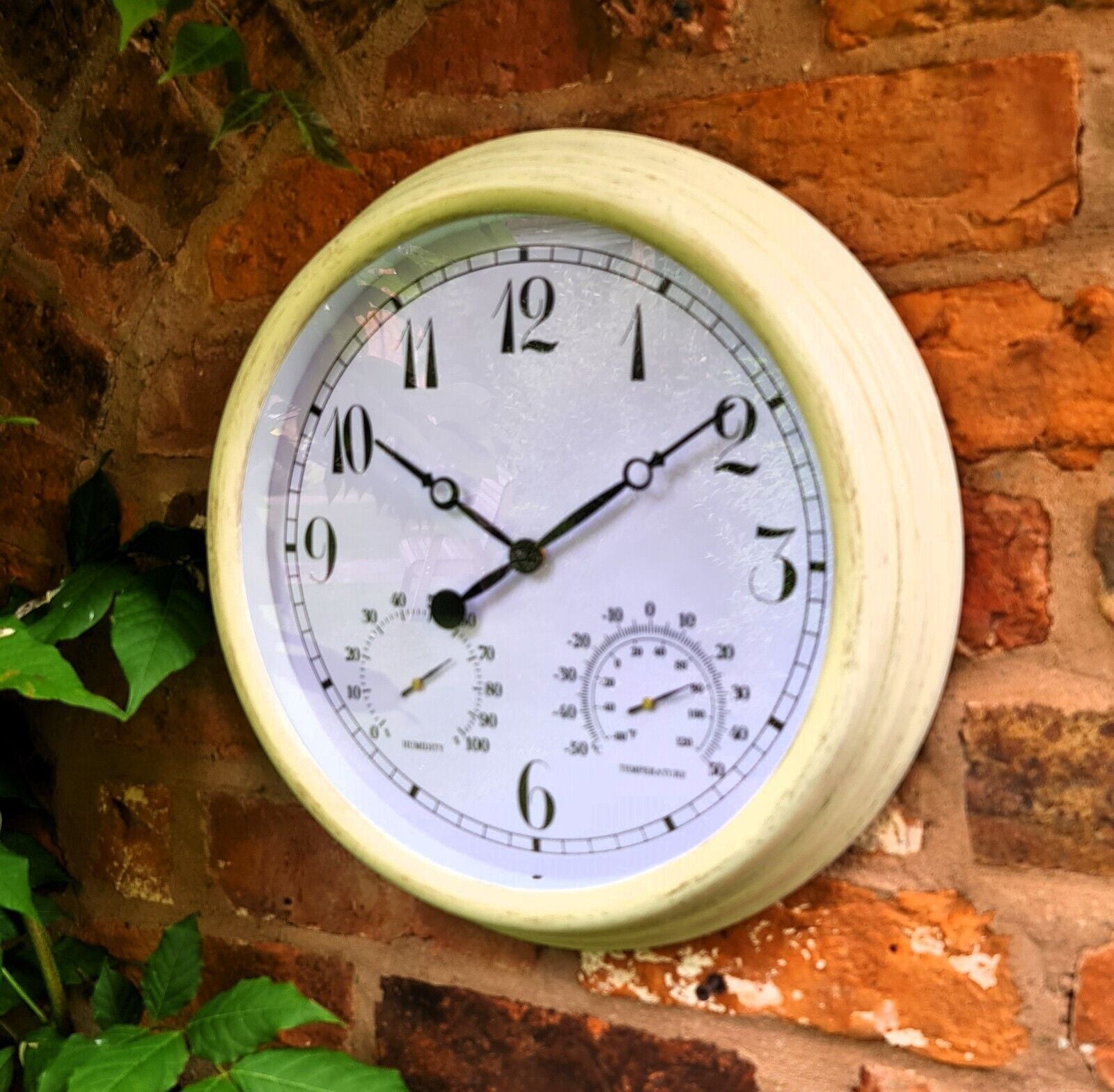 Garden Station Wall Clock with Thermometer Humitity Indoor Outdoor Roman 38Cm