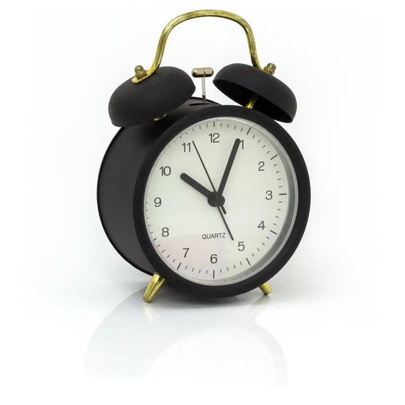 Analogue Metal Quartz Movement / Crystal Alarm Tabletop Clock in Black