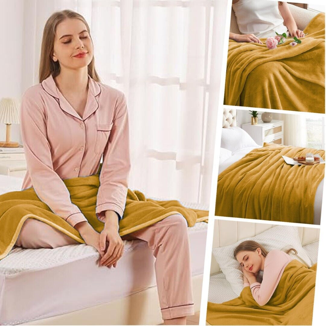 Large Fleece Blanket Throw Reversible Soft Warm Bed Sofa Blanket Double & King